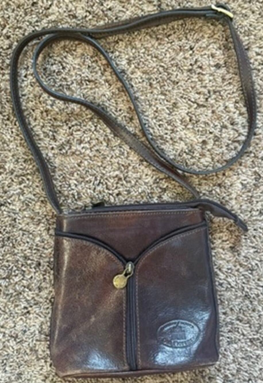 Old Florence Leather Factory Italian Made Brown Leather Crossbody Purse